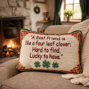 Irish Shamrock Quote Friend Throw Pillow Red Green Vintage Lucky to Have USA‎ S
